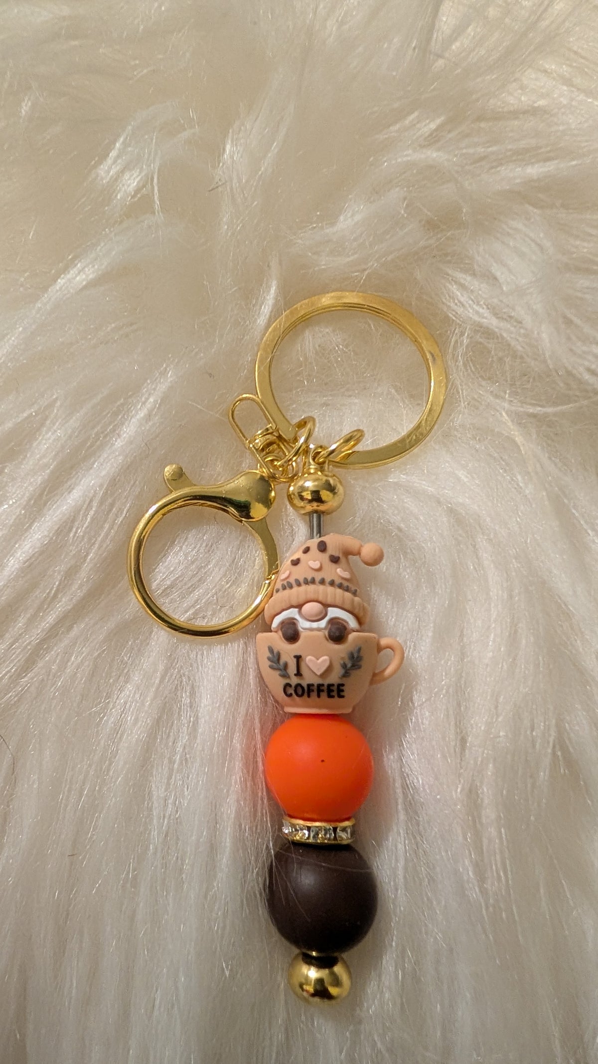 Coffee Lover Gnome Beaded Keychain