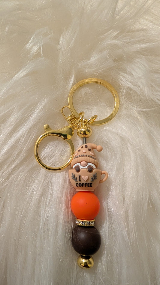 Coffee Lover Gnome Beaded Keychain